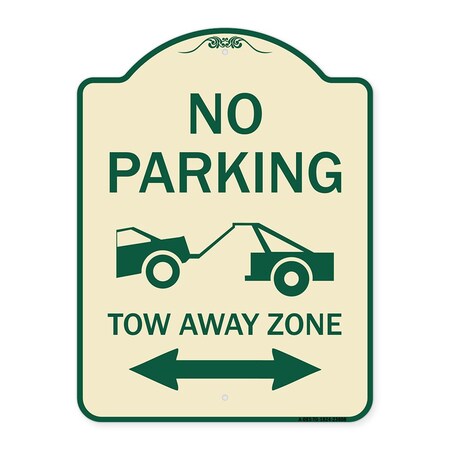 Signmission No Parking Tow-Away Zone W/ Bidirectional Arrow Heavy-Gauge Aluminum Sign, 24" x 18", TG-1824-23608 A-DES-TG-1824-23608